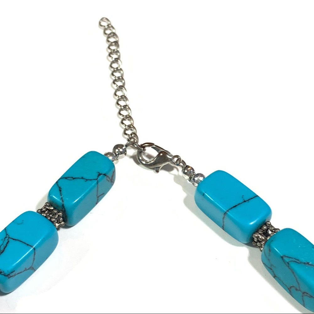 Turquoise Rectangular Stone Bead Chunky Necklace - image 3